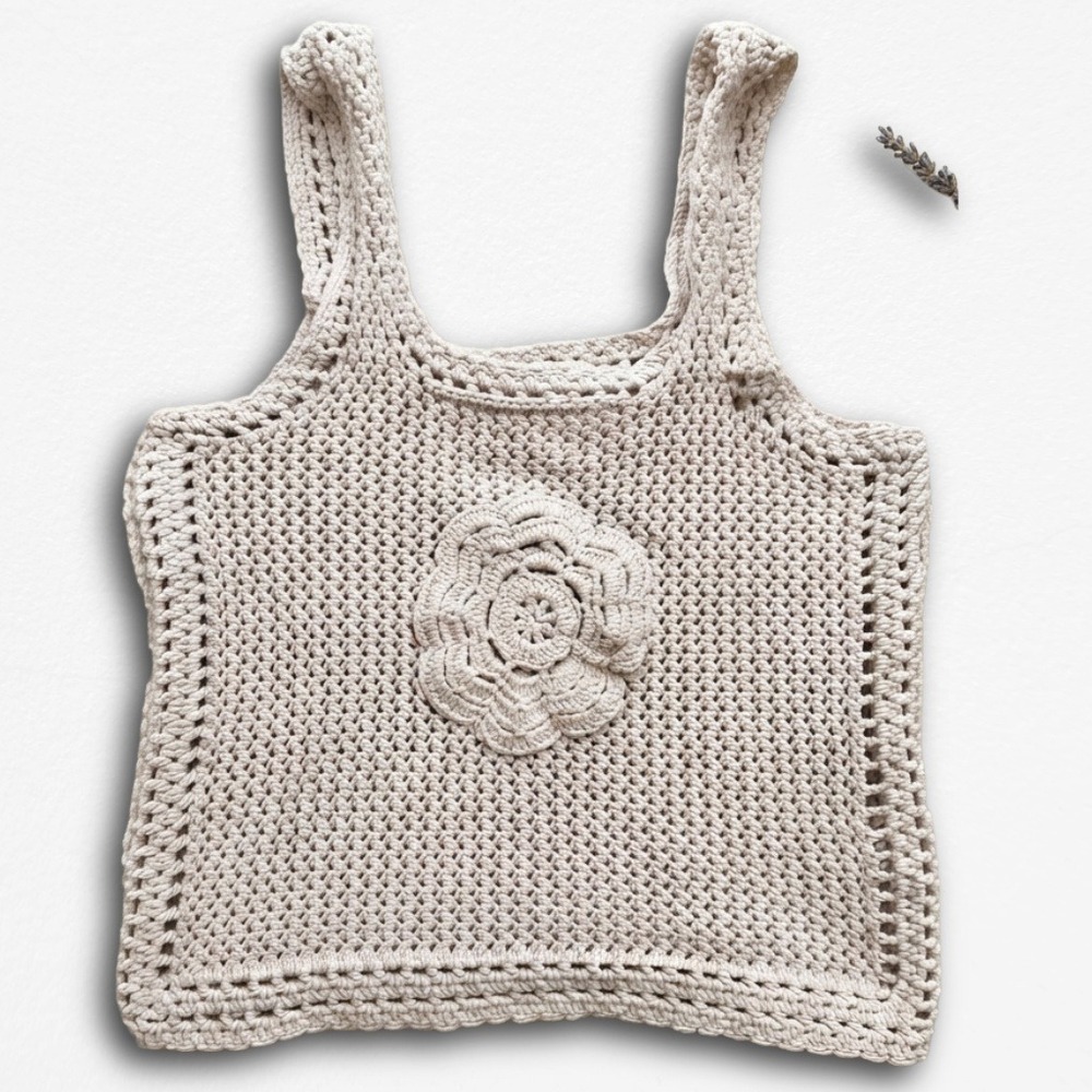 Jessica Simpson Crochet Floral Rosette Tank Top Cream Boho Festival‎ Small